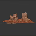 Realistic Red Rock 3D Terrain Scene Component With Natural Rock Formations