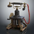 Vintage Telephone With Old Fashioned Design Metal Base Red Coiled Cord And Brass Accents