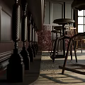 Rustic Bar Interior With Chandelier Wooden Tables Chairs Bar Counter And Natural Light