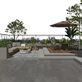 Modern Roof Terrace Garden With Outdoor Sofa Fire Pit Umbrella And Green Plants