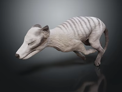 Detailed Striped Grayish White Reptile 3D Model in Running Posture on Dark Background 3d model