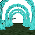 Green Fabric Event Entrance Arch With Multiple Arches In Outdoor Grass Field