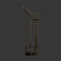 Wooden Scene Components with Gabled Top and Symmetrical Side Panels Textured Surface and Carved Details