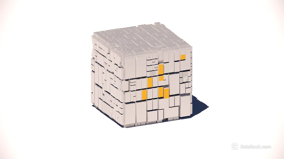 Geometric Decorative Cube With White Yellow Block Design For Modern Home Decor 3d model 