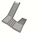 Modern Staircase Design With Geometric Structure Metal Railings And Platform