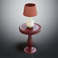 Classic Wooden Side Table Featuring Round Top Carved Leg And Brown Lampshade