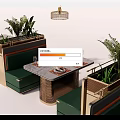 Elegant Public Chair With Green Upholstery Metal Frame Dining Tables Plants And Pendant Lights