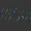 Diverse 3D Rendered Weapons Collection With Swords Daggers And Colorful Designs