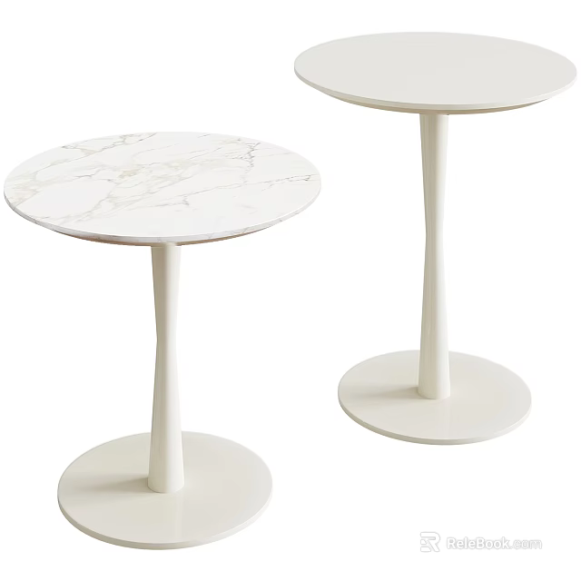 Two Modern Round Coffee Tables With White Base And Smooth Marble Top 3d model 