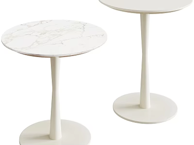 Two Modern Round Coffee Tables With White Base And Smooth Marble Top 3d model