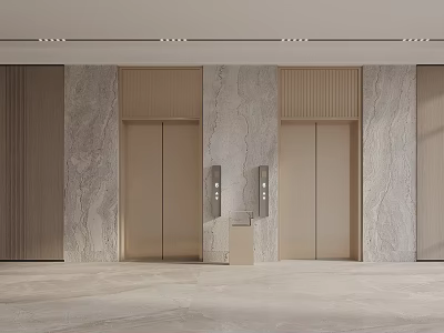 Elegant Modern Elevator Lobby With Marble Walls And Control Panels 3d model