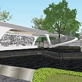 Modern Garden Landscape Design With Curved Canopy Water Feature And Stone Paving