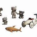 Adorable Stuffed Bears Elephant And Shark Plush Toys With Tricycle For Kids Playtime