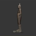 Ancient Stone Carving Sculpture of Standing Figure With Decorative Headpiece and Stone Base