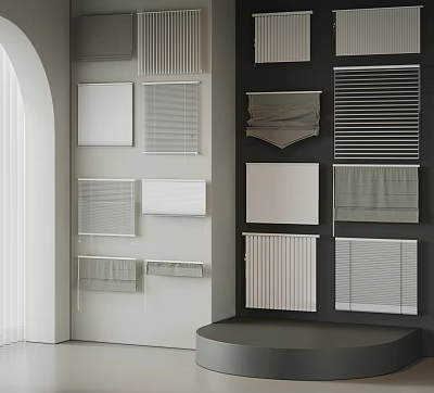 Variety Of Window Blinds Displayed On Walls 3d model