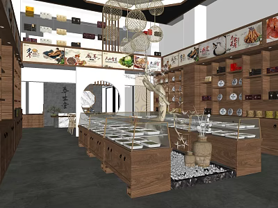 Traditional Chinese Specialty Store with Glass Display Counters and Wall Decorations 3d model