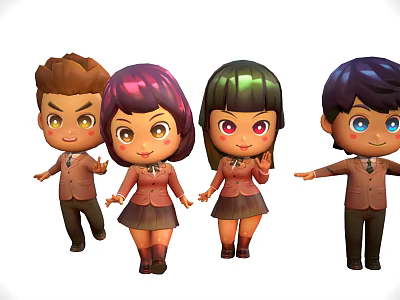 Modern Cartoon Student Q Version Student Cartoon Characters Game Characters Female Student Male Student Cartoon Characters Q Version Characters 3d model