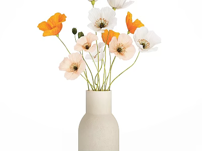 Decorative Ornament Set with Beige Vase and Orange White Pink Flowers for Home Decoration 3d model