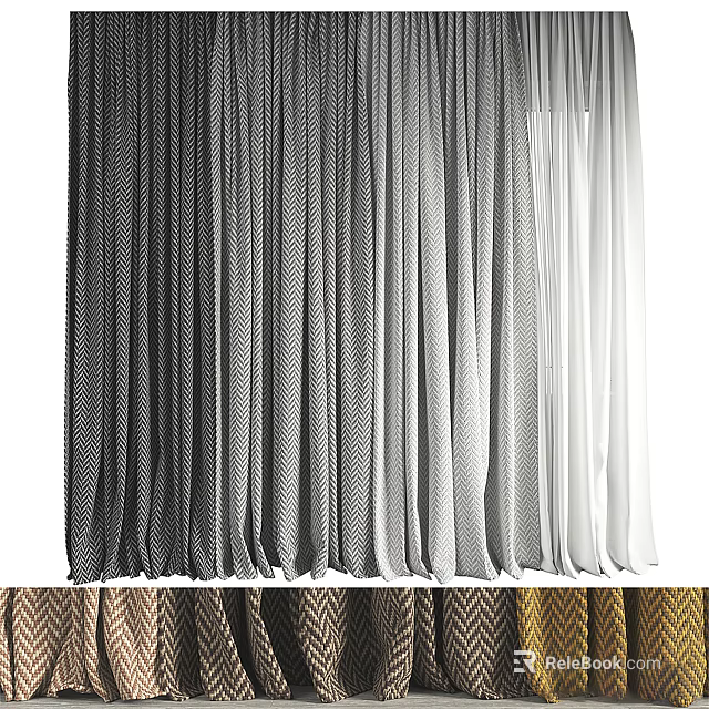 Various Colored Textured Window Curtains With Modern Design And Soft Fabric 3d model 