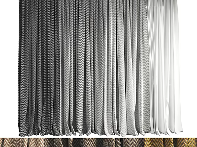 Various Colored Textured Window Curtains With Modern Design And Soft Fabric 3d model
