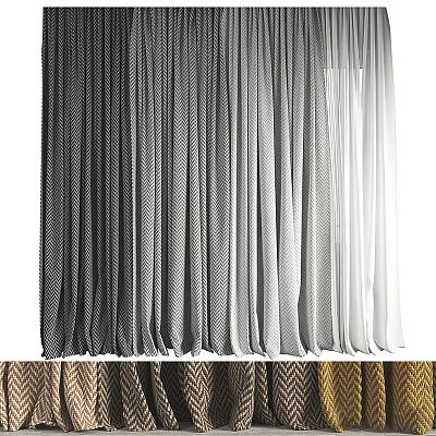 Various Colored Textured Window Curtains With Modern Design And Soft Fabric 3d model