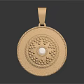 Elegant Gold Round Pendant With Intricate Carvings And Central Pearl