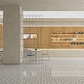 Modern Milk Tea Shop Open Space With Wooden Walls Metal Grid Partitions And Tile Flooring