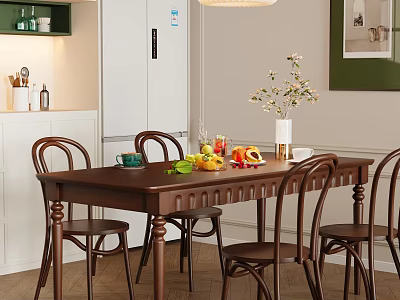 Retro Solid Wood Dining Table And Chairs Set For Cozy Home Dining Room Decoration 3d model