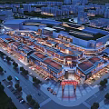 Traditional Meets Modern Commercial Street Layout With Plaza Parking Greenery And Illuminated Architecture