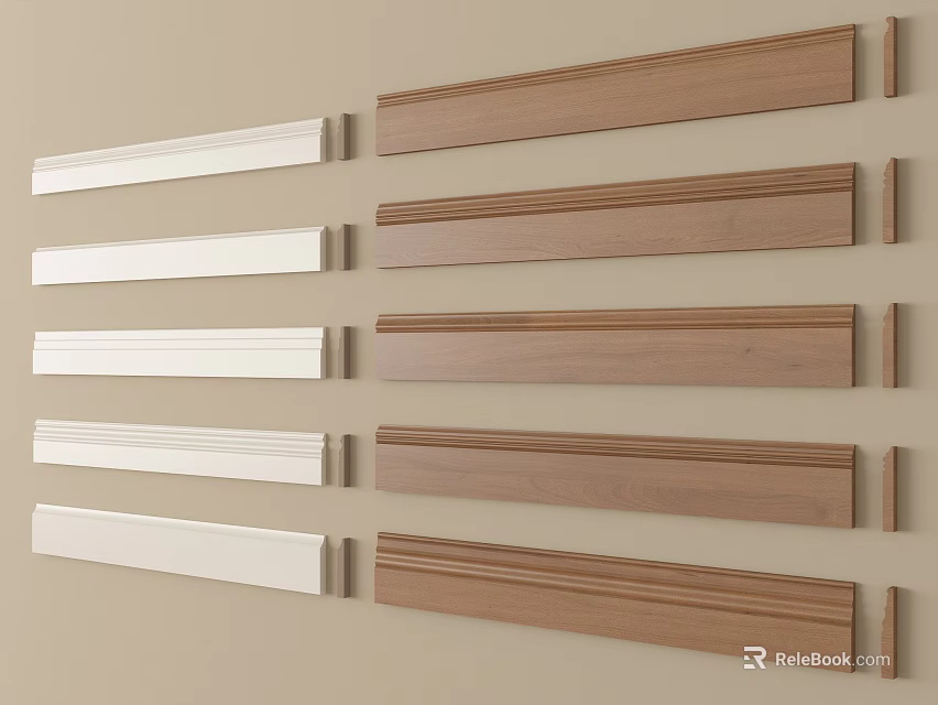 Wooden And White Decorative Lines In Various Styles For Wall Trim 3d model 