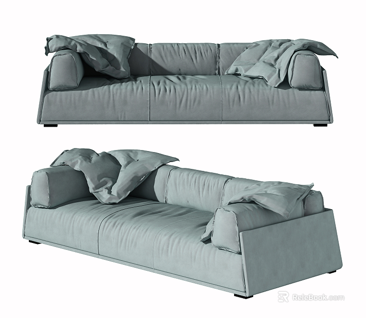 Light Gray Modern Two Seater Sofa With Cozy Fabric Pillows And Wrinkled Design 3d model 