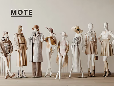 MOTE Clothes Display On Mannequins With Neutral Tones And Elegant Styles 3d model