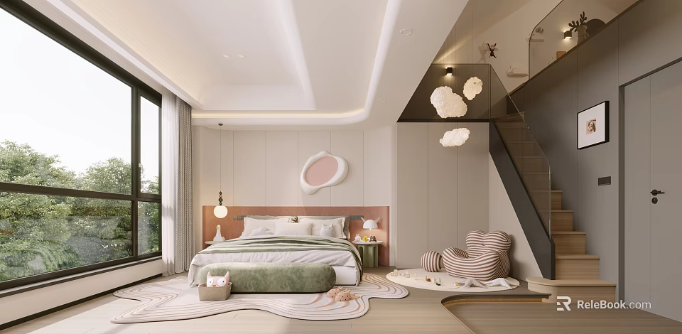 Modern Kids Bedroom With Cozy Bed And Playful Decor 3d model 