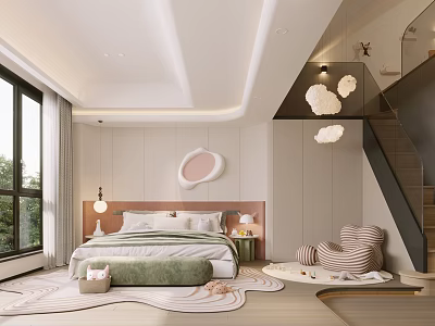 Modern Kids Bedroom With Cozy Bed And Playful Decor 3d model