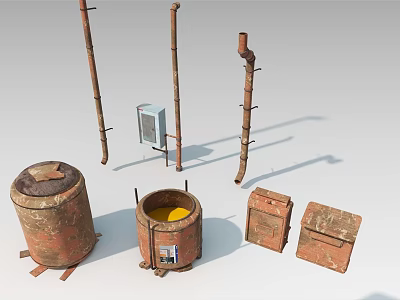 Industrial Equipment With Rustic Storage Tanks Metal Pipes Control Panels And Metal Structures 3d model