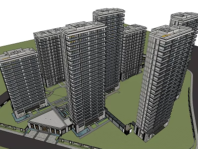 Modern High Rise Residential Complex With Multiple Towers And Landscaped Areas 3d model