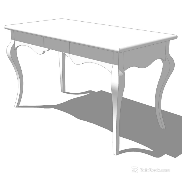 Elegant White Desk With Curved Legs And Classic Design Features 3d model 