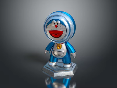Cute Blue Doraemon Figure as Household Decorative Item with Silver Base and Red Face 3d model