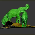 Three Green Elephant Sculptures On Yellow Brown Textured Base Art Piece