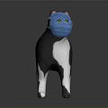 Gray Black And White 3D Cat Model Wearing Blue Mask With Yellow Eyes