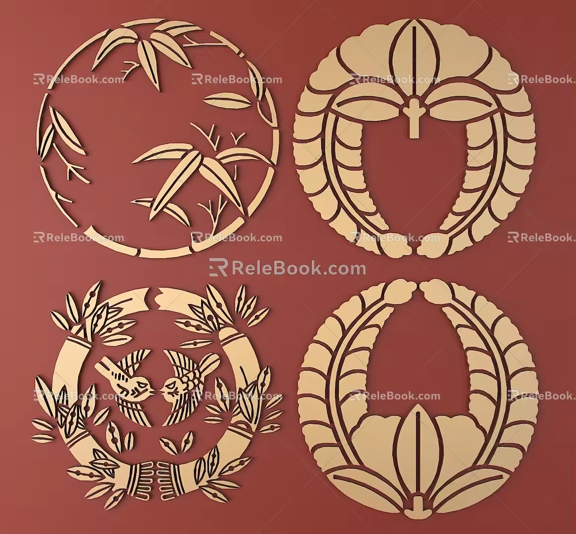 Japanese Metal Carving Japanese Patterns and Wind Patterns Traditional Carving 3d model