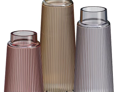 Three Ribbed Glass Vases in Assorted Colors for Floral Decoration and Home Interior Styling 3d model