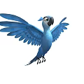 Blue Flying Parrot With Red Flower On Head And Spread Wings 3d model