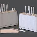 Modern Kitchen Knife Block Set With Black Handle Knives Orange Green Rings Yellow Cutting Board