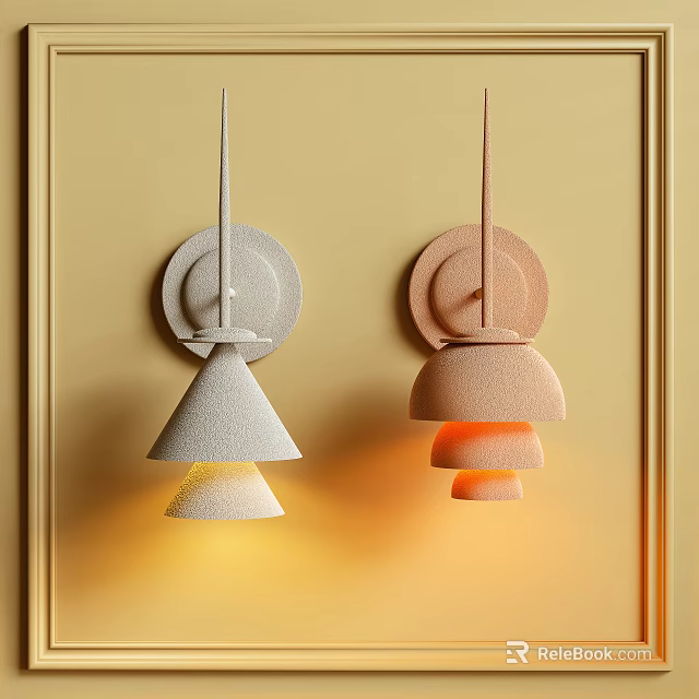 Modern Minimalist Wall Lamps With Light Gray And Warm Orange Layered Shades On Yellow Wall 3d model 