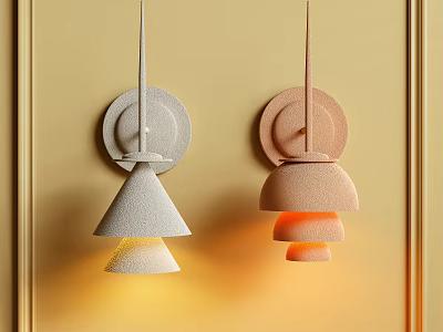 Modern Minimalist Wall Lamps With Light Gray And Warm Orange Layered Shades On Yellow Wall 3d model