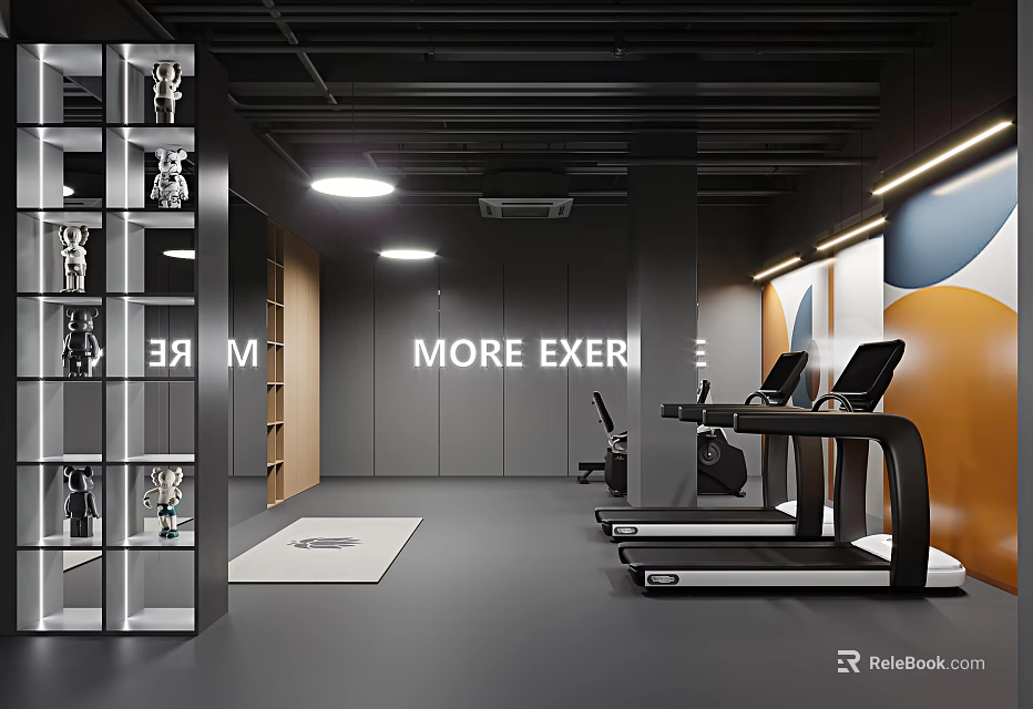 Modern Fitness Gym Interior With Treadmills Lockers Workout Equipment And Training Space 3d model 