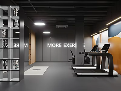 Modern Fitness Gym Interior With Treadmills Lockers Workout Equipment And Training Space 3d model