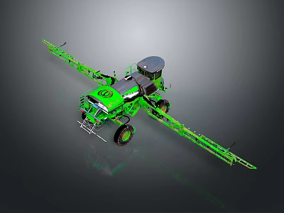 Green Agricultural Functional Vehicle With Long Spray Booms And Cab 3d model