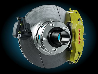Brembo Yellow Brake Caliper With Silver Disc And Performance Automotive Parts 3d model